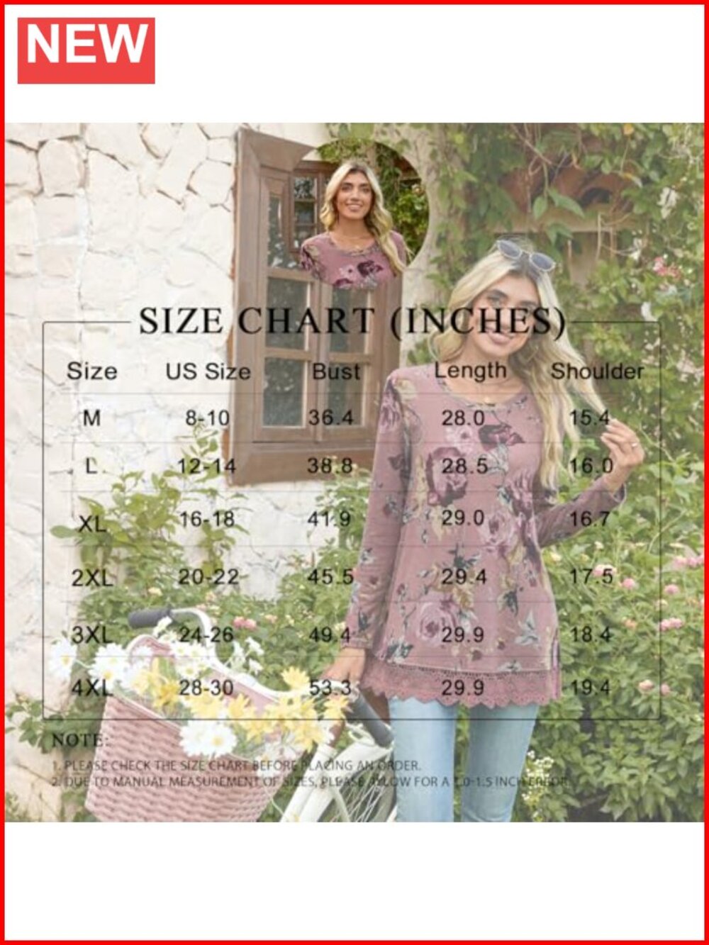 Tunic Top for Women Long Sleeve Loose Fit Dressy Casual Blouse with Lace - Picture 4 of 6